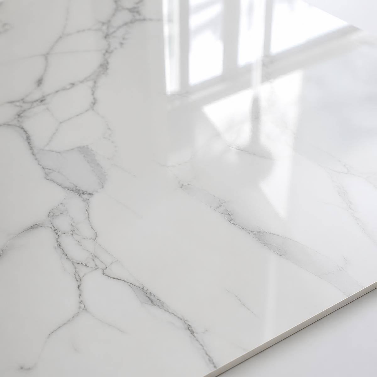 Statuario Marble Sheet in Statuario Marble Sheet — Charcoal finish — Flaunterio PVC surface